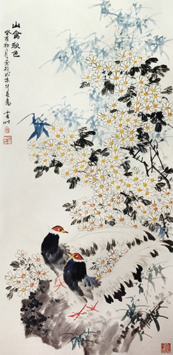 《山禽秋色》  1993年  135cm×68cm
